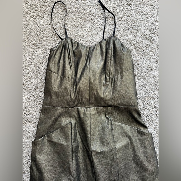 Cache 2 Metallic Gold Midi Vintage Dress- MADE IN THE US- it has POCKETS! - Picture 13 of 14